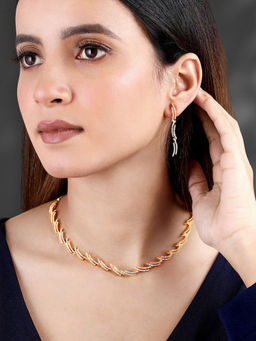 Peora - Gold Plated Cubic Zirconia Studded Radiant Royalty Necklace & Earrings Set