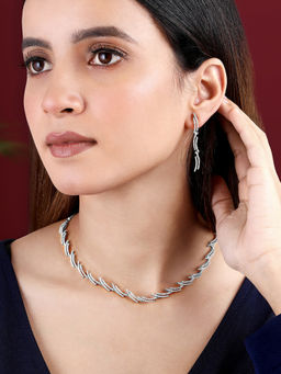 Peora - Silver Plated Cubic Zirconia Studded Radiant Royalty Necklace & Earrings Set