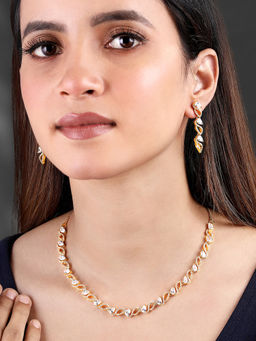Peora - Gold Plated Cubic Zirconia Studded Elegance Embodied Necklace & Earrings Set