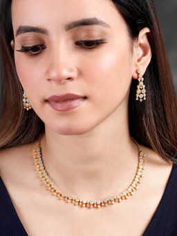 Peora - Gold Plated Cubic Zirconia Studded Necklace & Earrings Jewellery Set