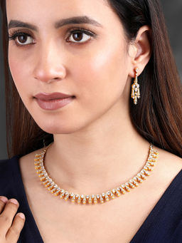 Peora - Gold Plated Cubic Zirconia Studded Symphony Necklace & Earrings Jewellery Set