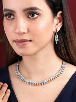 Peora - Silver Plated Cubic Zirconia Studded Symphony Necklace & Earrings Jewellery Set