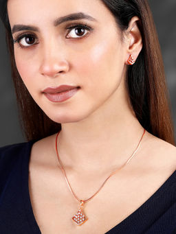 Peora - Rose Gold Plated Cubic Zirconia Studded Kite Shape Pendant Chain and Earrings