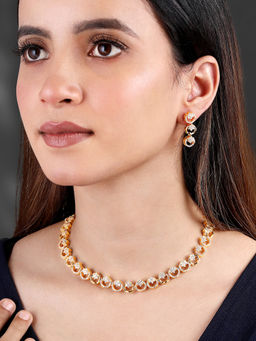 Peora - Gold Plated Cubic Zirconia Studded Fancy Necklace and Earrings Set