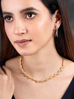 Peora - Gold Plated Cubic Zirconia Studded Fancy Necklace and Earrings Set