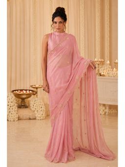 VAIRAGEE - Pink Satin Embellished Saree with Unstitched Blouse
