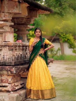 LooknBook Art - Yellow Traditional Cotton Silk Lehenga and Choli with Dupatta