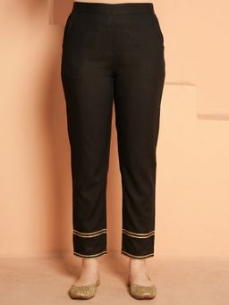 ARAMYA - Black Viscose Solid Pants for Women