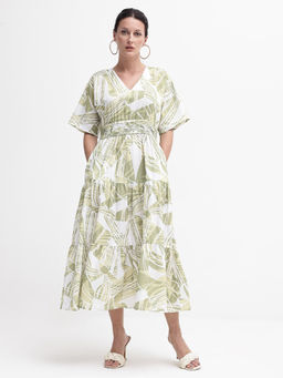 RAREISM - Women Abstract Print V-Neck Midi Dress