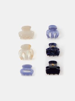 Accessorize London - Blue Printed Plastic Hair Clips Pack of 6)