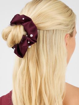 Accessorize London - Maroon Embellished Synthetic Scrunchie