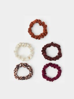 Accessorize London - Multi-Color Printed Synthetic Scrunchies Pack of 5)