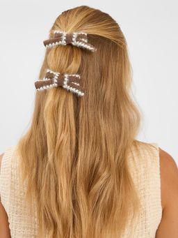 Accessorize London - Brown Printed Synthetic Hair Pins Pack of 2)