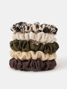Accessorize London - Multi-Color Printed Synthetic Scrunchies Pack of 5)