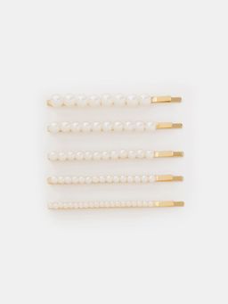 Accessorize London - White Embellished Plastic Hair Pins (Pack of 5)