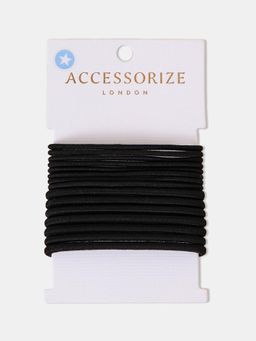 Accessorize London - Black Printed Synthetic Rubber Bands Pack of 12)
