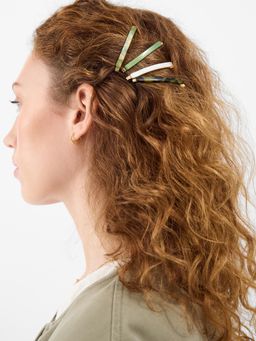 Accessorize London - Green Printed Plastic & Metal hair Pins Pack of 4)