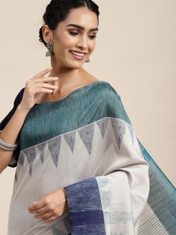 Odette - Bhagalpuri Silk Grey Printed Saree with Unstitched Blouse