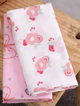 My Milestones - Flowers & Butterfly Print Cotton 3 in 1 Muslin Baby Swaddle Wrap (Pack of 2)