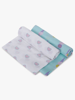 My Milestones - Hearts & Ice-Cream Print Cotton 3 in 1 Muslin Baby Swaddle Wrap (Pack of 2)