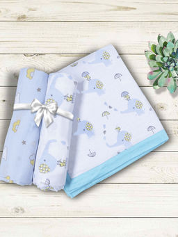 My Milestones - Elephant 4 Layered Baby Muslin Blanket - Blue