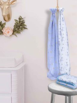 My Milestones - 6 Layered Muslin Reversible New Born Baby Blanket - Blue