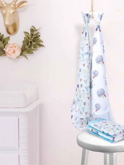 My Milestones - 6 Layered Muslin Reversible New Born Baby Blanket - Blue