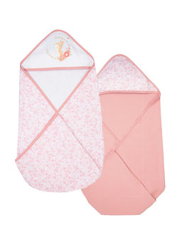 My Milestones - Floral Print Cotton Interlock Baby Hooded Wrapper (Pack of 2)