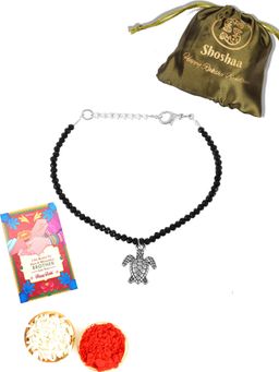 Shoshaa - Silver & Black Rakhi Bracelet with Roli & Chawal (Set of 4)