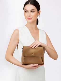 Twenty Dresses by Nykaa Fashion - Brown Pu Structured Sling Bag (S)