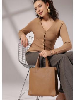 Twenty Dresses by Nykaa Fashion - Brown Textured Tote Bag with Detachable Straps (L)