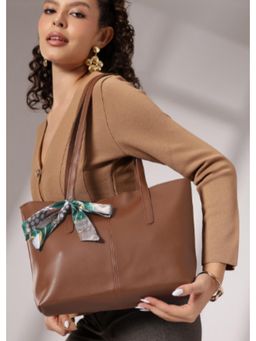Twenty Dresses by Nykaa Fashion - Brown Structured Tote Bag with Scarf (L)