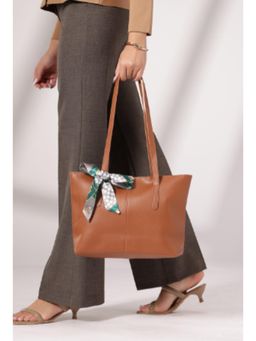Twenty Dresses by Nykaa Fashion - Tan Structured Tote Bag with Scarf (L)