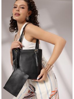 Twenty Dresses by Nykaa Fashion - Black Structured Shoulder Bag with Pouch (L)