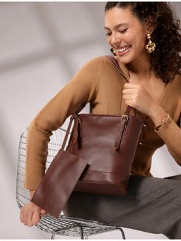 Twenty Dresses by Nykaa Fashion - Brown Structured Shoulder Bag with Pouch (L)