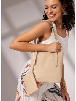 Twenty Dresses by Nykaa Fashion - Beige Structured Shoulder Bag with Pouch (L)