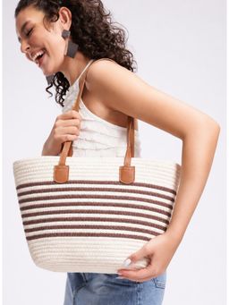 Twenty Dresses by Nykaa Fashion - White Stripes Shoulder Bag (L)