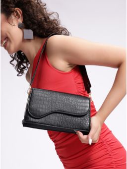 Twenty Dresses by Nykaa Fashion - Black Animal Textured Shoulder Bag (S)