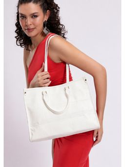 Twenty Dresses by Nykaa Fashion - White Textured Structured Tote Bag (L)