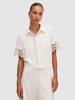 Forever New - White Solid/Plain Casual Linen Shirt