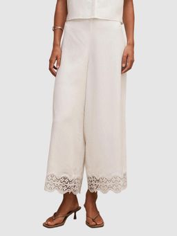 Forever New - Off White Solid/Plain Casual Linen Trouser