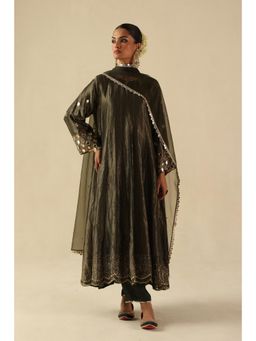 Begum Pret - Charcoal Afsana Kalidar Anarkali with Pant and Dupatta