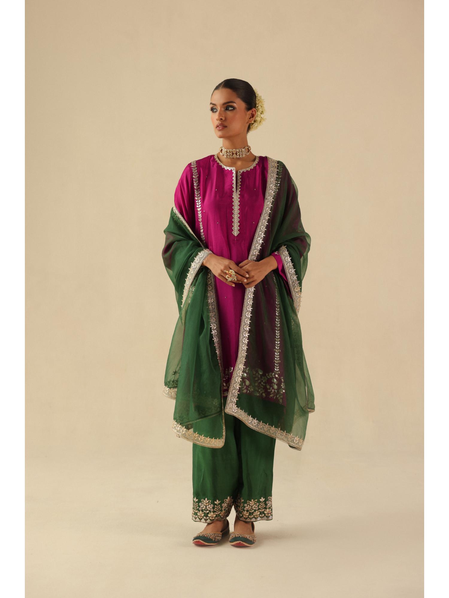 begum pret Magenta Arzoo Short Kurta with Pant and Dupatta-picture-13