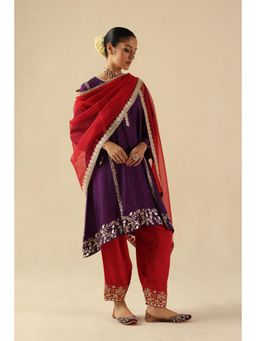 Begum Pret - Purple Arzoo Short Kurta with Pant and Dupatta