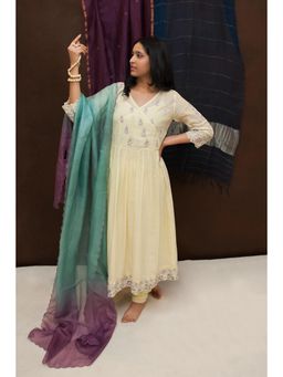 Finethreads by Hina & Nikhat - Yellow Sara Anarkali with Slip, Churidar and Dupatta