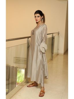 Finethreads by Hina & Nikhat - A-Line Steel Grey Anarkali with Pant and Dupatta