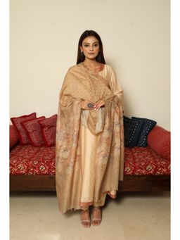 Finethreads by Hina & Nikhat - Beige A-Line Chanderi Silk Kurta with Pant and Dupatta