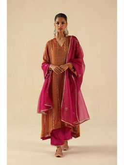 Begum Pret - Rust Jhoomer Kurta with Pant and Dupatta