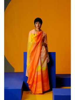 clos - Diffuse Orange Saree with Stitched Blouse