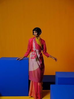 clos - Pink Bough Saree with Stitched Blouse